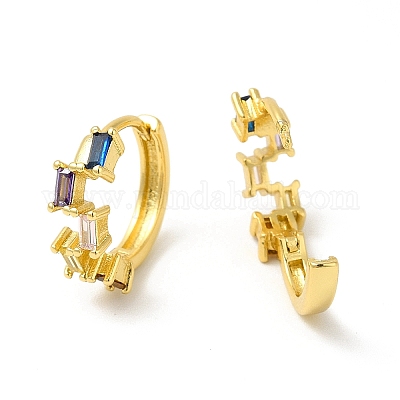 Прямоугольные серьги-кольца с кубическим цирконием EJEW-E270-26G-1