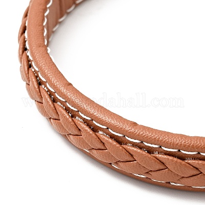 Браслет из плоского плетеного шнура из коровьей кожи с магнитными застежками из нержавеющей стали 304 BJEW-H552-01P-02-1