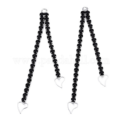 Цепочка из латуни с гальваническим покрытием и стразами с большими подвесками в виде сердца KK-N216-419-02P-1