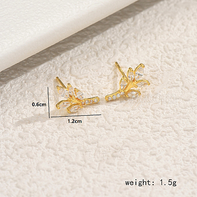 Серьги-гвоздики в форме листа из серебра с цирконием Simple Style S925 для женщин RF2052-1