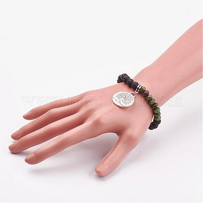 Браслеты с подвесками из натуральных и синтетических камней и вулканической породы BJEW-JB03073-1