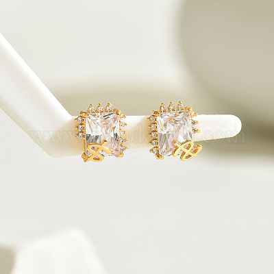 Квадратные серьги-гвоздики из латуни с прозрачным кубическим цирконием CO7467-1