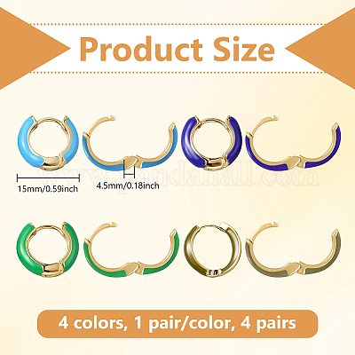 4 пара двухцветных серег-колец Huggie Hoop из сплава и эмали для женщин EJEW-HY0001-23A-1