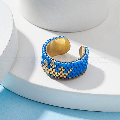 Кольцо-манжета из нержавеющей стали 304 с бисеринками из стекла RJEW-MZ00014-02-1