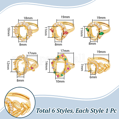 6 шт. 6 стиля стойка покрытие латунь микро паве кубический цирконий регулируемые кольца компоненты KK-UN0003-42-1