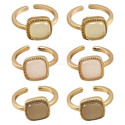 6 шт. 3-х цветные регулируемые манжетные кольца из сплава и смолы для женщин RJEW-HY0001-34-1