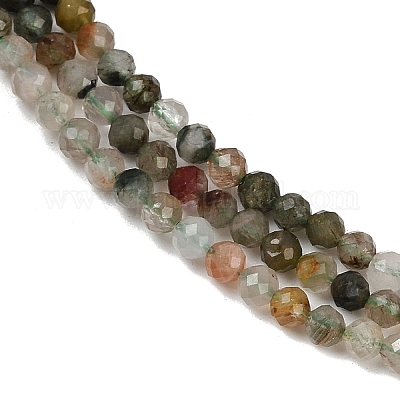 Нити бусин из натурального зеленого рутилированного кварца&nbsp;LS-G-RM241221-B47-1