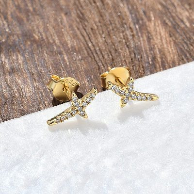 925 серьги-гвоздики из стерлингового серебра с прозрачным кубическим цирконием EJEW-Q032-01D-G-1