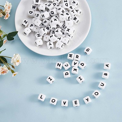 Wholesale 20Pcs White Cube Letter Silicone Beads 12x12x12mm Square