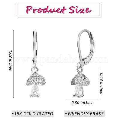 Прозрачные серьги с фианитами и грибами EJEW-SW00011-25-1