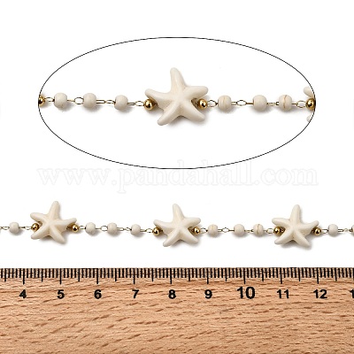 Цепи ручной работы из нержавеющей стали 304 с синтетическим бирюзовым узором в виде морской звезды CHS-L032-05G-03-1