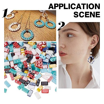 800шт 8 стиля непрозрачные стеклянные бусины с 2 отверстиями SEED-SC0001-10-1