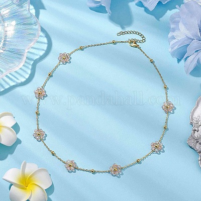 Колье из цветочных стеклянных бусин NJEW-JN04937-1