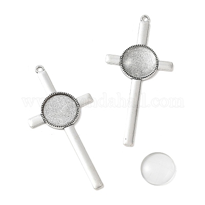 9 шт. подвеска-крест в тибетском стиле из сплава с кабошонами DIY-FS0009-48-1