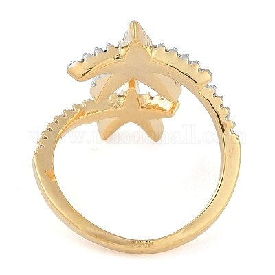 Кольцо-манжета из латуни с микропаве из прозрачного кубического циркония в виде морской звезды RJEW-Q819-25G-1
