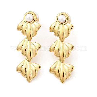 Серьги-гвоздики с кисточками из пластика и искусственного жемчуга 304 для женщин EJEW-U068-04G-1