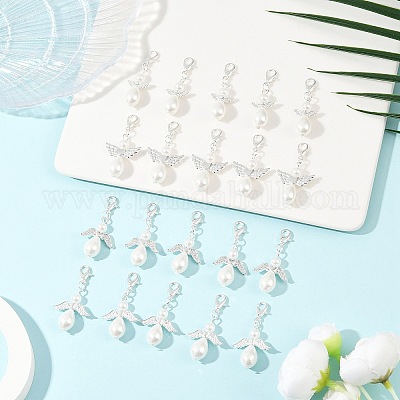 20 шт. 4 стиля стеклянный жемчуг и акриловый искусственный жемчуг подвеска ангел украшения HJEW-JM03577-1