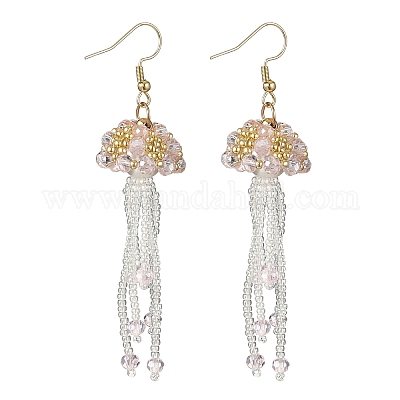 Серьги-подвески в форме медузы из стеклянных бусин из нержавеющей стали 304 EJEW-MZ00553-01-1