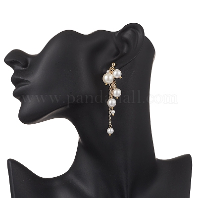 Круглые серьги-гвоздики с латунным жемчугом EJEW-TA00729-1