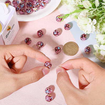 30 шт. светящиеся бусины ручной работы из золотистого песка в технике лэмпворк LAMP-GL0001-03-1