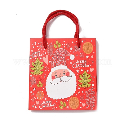 Рождественские бумажные подарочные пакеты с принтом деда мороза с ручкой из нейлонового шнура CARB-K003-01B-01-1