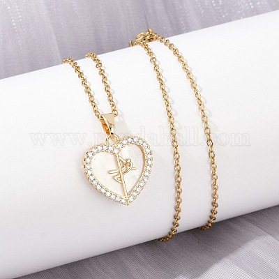 Латунный микропаве кубический цирконий пластиковая имитация ракушки кулон ожерелья NJEW-C076-10G-1