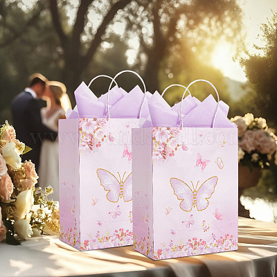 12 шт. 2-цветные бумажные упаковочные пакеты с принтом бабочек ABAG-BBC0001-29B-1