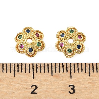 Латунные колпачки для бусин с микропаве и разноцветными фианитами KK-V015-30G-1