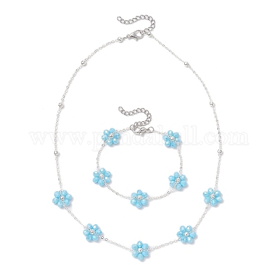 Наборы браслетов и ожерелий из цветочного стекла для женщин SJEW-JS01319-1