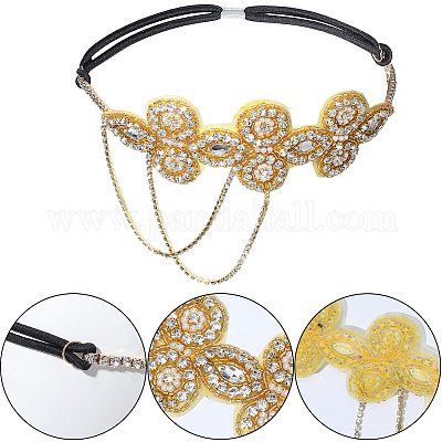 Цветок полиэстер стразы и сплав пластика жемчуг кисточка цепочка аксессуары для волос&nbsp;OHAR-WH20020-02G-1