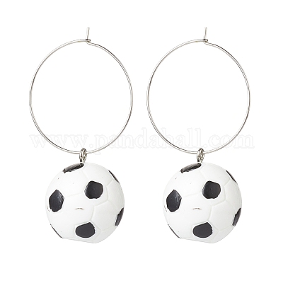 Большие серьги-кольца с подвесками из смолы на тему спортивного мяча EJEW-JE05023-1