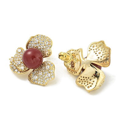 Серьги-гвоздики из латуни с микропаве из прозрачного кубического циркония EJEW-H014-13G-02-1