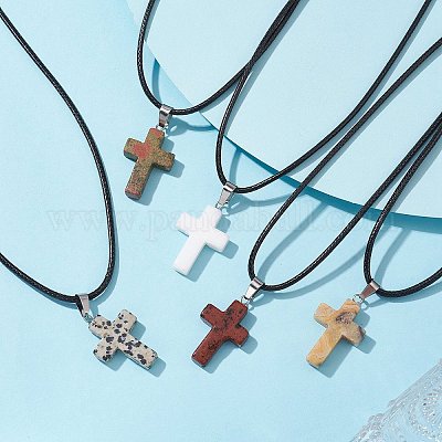 Ожерелья-крестики с подвесками из натуральных смешанных драгоценных камней NJEW-JN04624-1