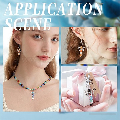 SUNNYCLUE 1 Box 30pcs Angel Charms Chakra Beads Gemstone Angel Charm Lampwork Millefiori Glass Flower Round Bead Amethyst Crystal