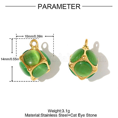 Кубические подвески в форме кошачьего глаза из нержавеющей стали 304&nbsp;STAS-OY008-93G-1