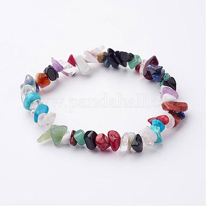 Natural & Synthetic Mixed Gemstone Beaded Stretch Bracelets BJEW-JB02345-1