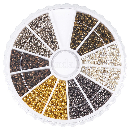PandaHall About 3000 Pcs 6 Colors 2mm Brass Tube Crimp Beads Cord End Caps for Jewelry Making KK-PH0007-01-1