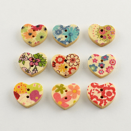 2-Hole Printed Wooden Buttons X-BUTT-R031-224-1
