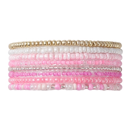 Set di braccialetti elastici con perline di semi di vetro da 8 pz e 8 colori per donna BJEW-JB09661-01-1