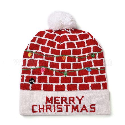 LED ライトアップ クリスマス アクリル繊維糸カフス ビーニー キャップ  女性のための冬の暖かいニット帽子  内蔵バッテリーとスイッチ付き  タータン  285x240x13.5mm  内径：145mm AJEW-F063-03-1