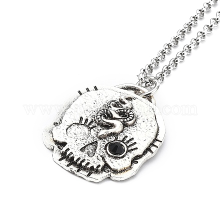 Skull Rhinestone Pendant Necklaces with Rolo Chains NJEW-F309-07-1
