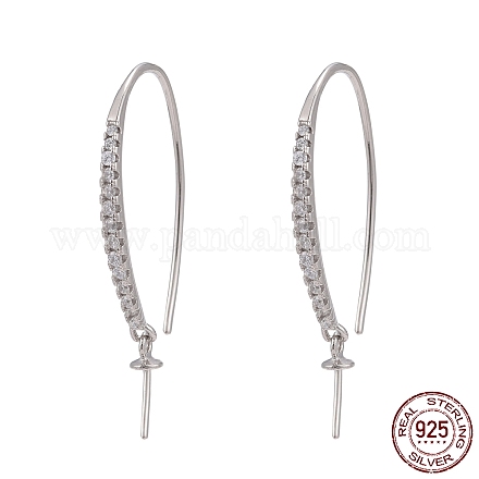 Rhodium Plated 925 Sterling Silver Micro Pave Cubic Zirconia Earring Hooks STER-F041-88P-1