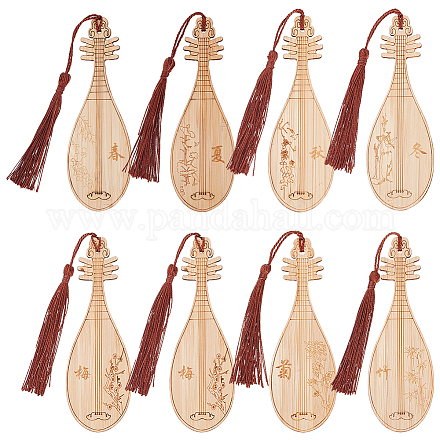 Gomakerer 8 pièces 8 style ancien instrument de musique pipa signet de style chinois avec des glands pour les amoureux des livres AJEW-GO0001-13-1