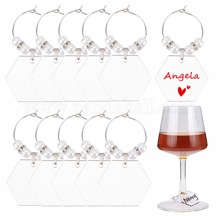 Wholesale BENECREAT 20 Flat Round Clear Wine Glass Name Charms 