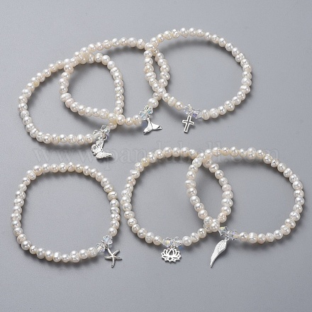 Bracelets extensibles en perles d'eau douce naturelles BJEW-JB04863-1