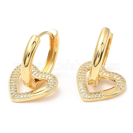 Rack Plating Brass Heart Dangle Hoop Earrings with Cubic Zirconia EJEW-A103-06G-1