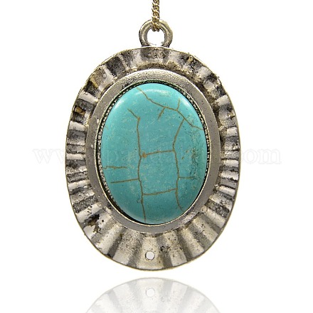 Antique Silver Plated Alloy Synthetic Turquoise Big Pendants for Gemstone Necklace Making PALLOY-J273-01AS-1