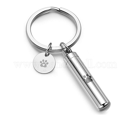 Column Openable Pet Memorial Urn Ashes Stainless Steel Pendant Keychain ANIM-PW0001-024-1