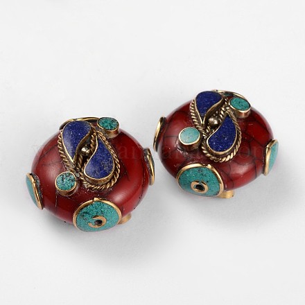 Tibetan Style Flat Round Beads TIBEB-F041-19A-1
