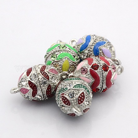Platinum Plated Oval Alloy Enamel Magnetic Clasps with Loops ENAM-P101-M-1